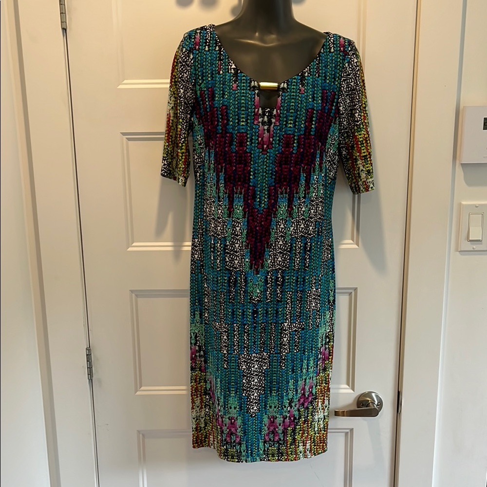 Blue and Red Sequin Embellished Sheath Midi Dress